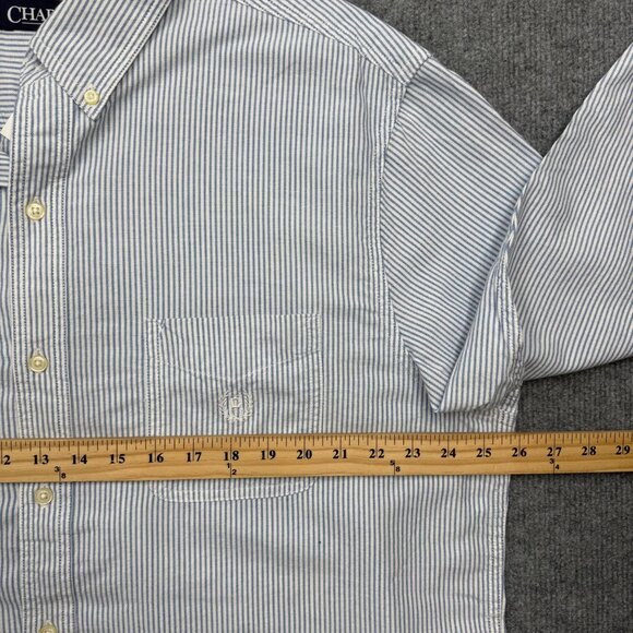 Chaps Long Sleeve Oxford Blue White Stripe Shirt Preppy Office Mens XL NEW - Picture 7 of 9